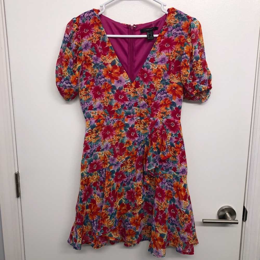 Forever 21 Floral Mock Wrap Mini Dress